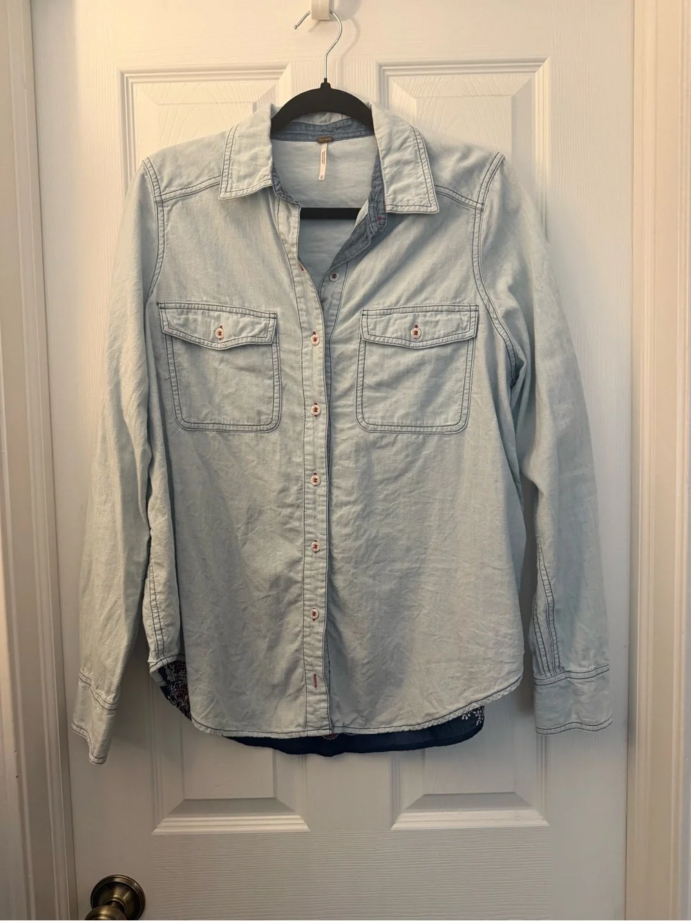 Free People Bandana Bandit Chambray shirt with embroidered stars. Size M